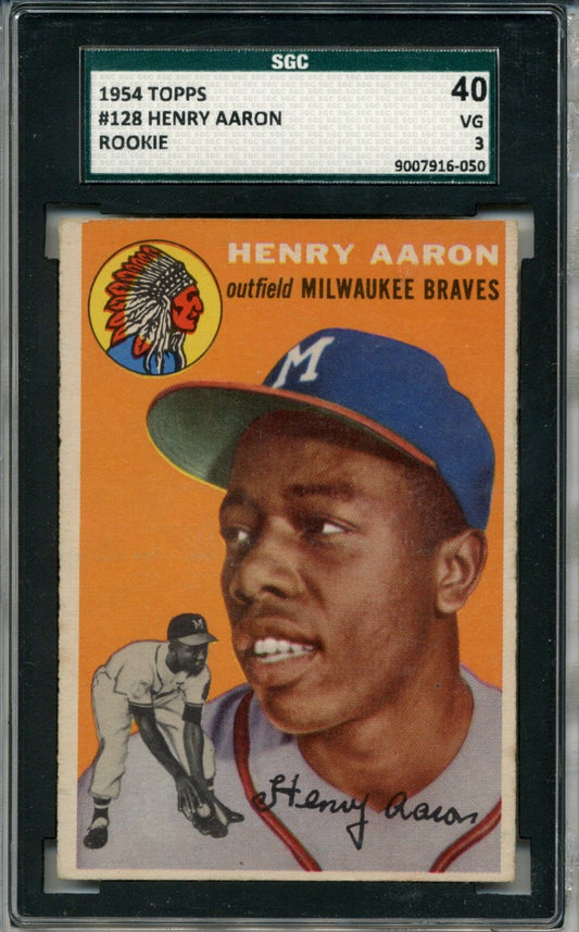 1954 Topps #128 Henry Aaron Rookie SGC 40 VG 3